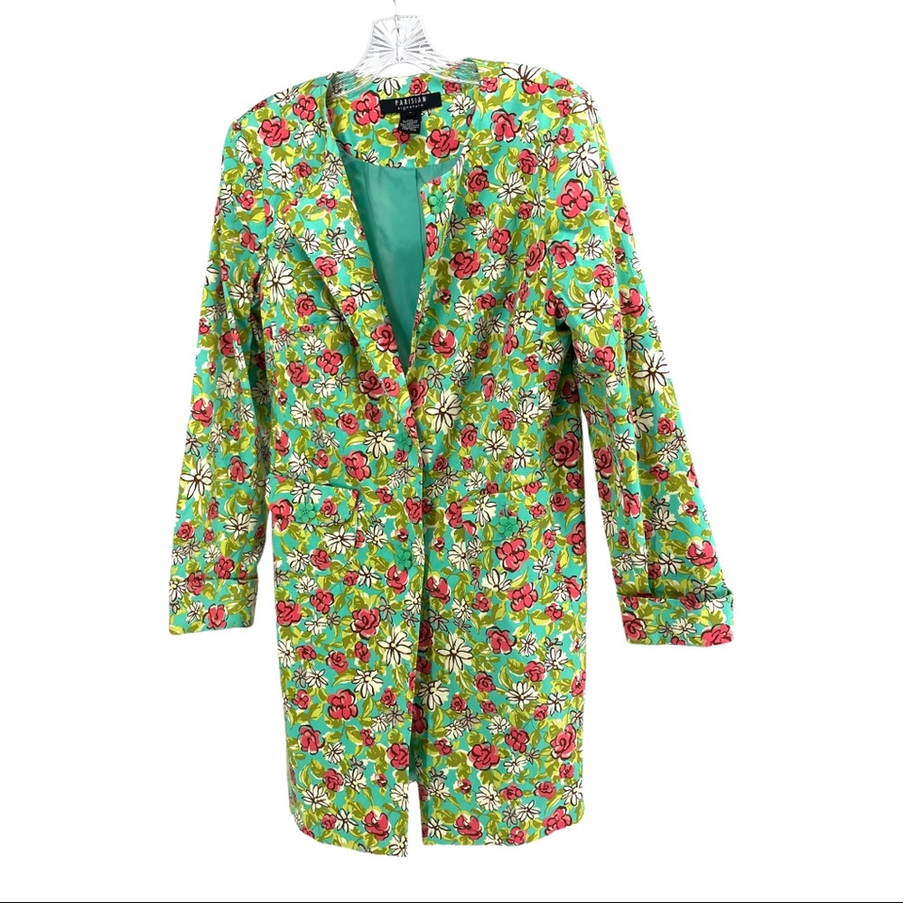 Coat Jacket Ladies Turquoise Pink Green Floral Long Sleeve size 12  Parisian Sig
